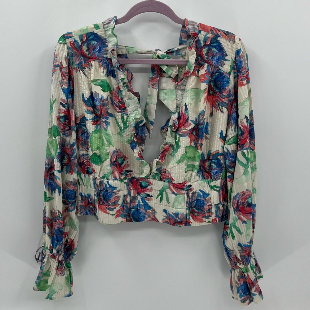 Anthropologie floral gathered crop top blouse - Picture 2 of 10